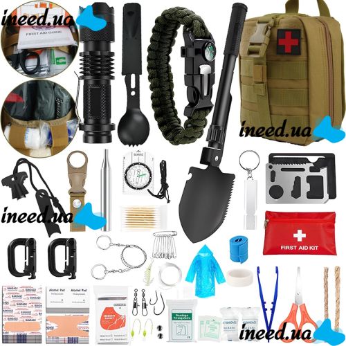 Туристический набор для выживания Survival Kit 60 в 1 универсальный комплект инструментов подсумок, мультитул, аптечка для туристов и военных