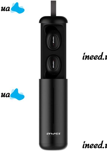 Беспроводные Bluetooth наушники с кейсом Awei T5 Black вакуумные наушники-гарнитура с шумоподавлением и микрофоном блютуз в чехле док-станция Черные