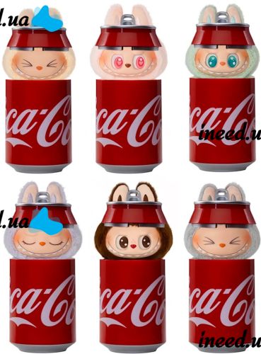 Детская плюшевая игрушка The Monsters Labubu Coca Cola 15 см, Мягкая коллекционная фигурка сюрприз Лабубу в банке Кока кола для детей