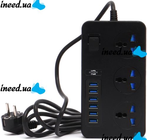 Сетевой фильтр Power Socket AR-CP02 3000W на 3 розетки 6 USB 1.8 м электрический удлинитель переноска с выключателем для подключения приборов к сети