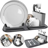 Настольная сушилка для посуды Scalable Drain Rack 0578 кухонный органайзер с поддоном и ковриком из микрофибры для хранения и сушки приборов Серый