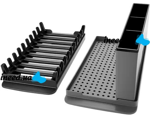Настольная сушилка для посуды Scalable Drain Rack 0578 кухонный органайзер с поддоном и ковриком из микрофибры для хранения и сушки приборов Серый