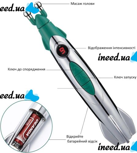 Масажна ручка з 3 насадками головками для терапії Rocket Pain Relief Pen 3 в 1 імпульсний ручний акупунктурний масажер для зняття болю всього тіла