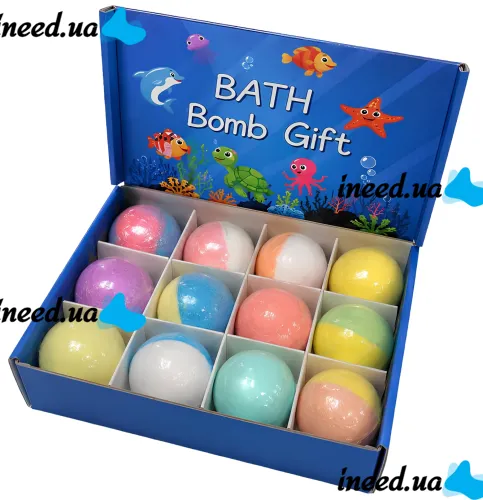 Подарочный набор бомбочек Bath Bomb Gift 12 штук для ванны с игрушкой сюрпризом, детские спа бомбочки шарики Морские жители для ванной с игрушками