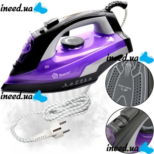 Domotec MS-2258 Steam Hand Iron with Ceramic Sole, Steam Regulator and Self-cleaning Function for Ironing Clothes 3000W Purple