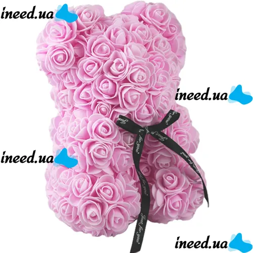 Маленький мишка из искусственных 3D роз Teddy Bear de Luxe 25 см Pink, Светло розовый медведь Тедди