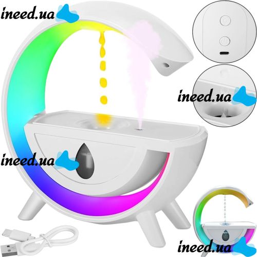 Anti-Gravity Humidifier T00K8 Nightlight Anti-Gravity Humidifier with RGB Light, Diffuser 350ml with USB drip effect White