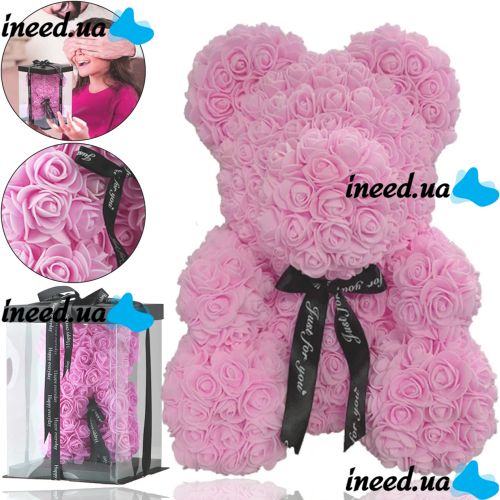 Маленький мишка из искусственных 3D роз Teddy Bear de Luxe 25 см Pink, Светло розовый медведь Тедди