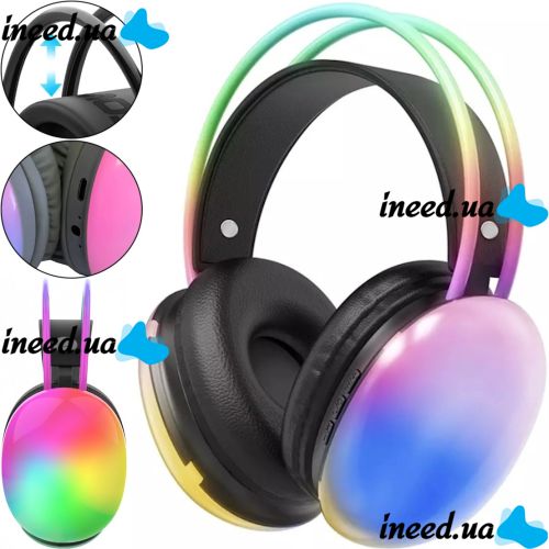 Накладные беспроводные наушники Bluetooth Welike WK-30 с RGB подсветкой Полноразмерные блютуз стереонаушники с портом AUX для компьютера и ноутбука