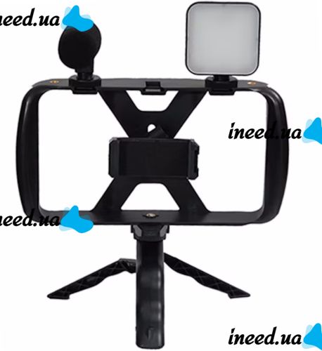 Штатив клетка для телефона Live Broadcast TL-49T 4в1 с Led подсветкой и микрофоном, Монопод держатель смартфона с пультом ДУ для селфи и видео
