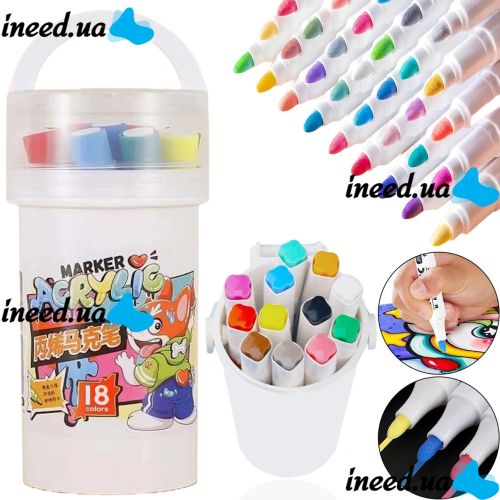 Профессиональный набор скетч маркеров Creative Acrylic Marker 18 шт для рисования в ведре, Акриловые маркеры фломастеры линеры AND635-18 цветов