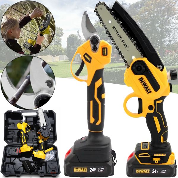 Набор электроинструментов DeWalt 2 в 1 Аккумуляторный секатор DCMPP540P1 и цепная пила DCM160N 24V, Набор инструментов Деволт 2 аккумулятора в кейсе