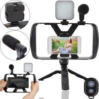 Штатив клетка для телефона Live Broadcast TL-49T 4в1 с Led подсветкой и микрофоном, Монопод держатель смартфона с пультом ДУ для селфи и видео