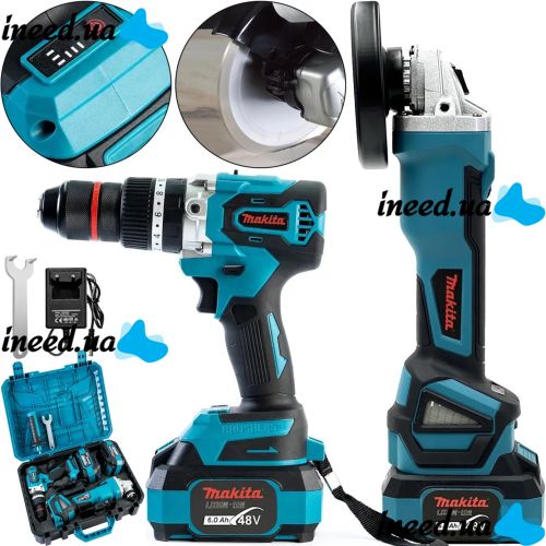 Makita 2in1 cordless set Screwdriver Drill DTW485 Drill DGA506ZPRO 48V 6Ah, Makita power tool set 2 batteries in a case
