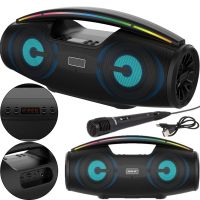 Беспроводная Bluetooth колонка динамик BKK B100 с LED подсветкой 20W с микрофоном, Аккумуляторная блютуз акустика караоке USB SD FM AUX Черная