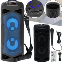 Беспроводная Bluetooth колонка динамик SoonBox S4403 с LED подсветкой 10W и микрофоном, Аккумуляторная блютуз акустика караоке USB SD FM AUX Черная