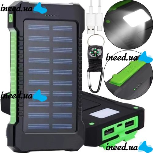 Портативное зарядное батарея Power Bank Solar JS-809 50000 mAh с солнечной панелью и фонариком, Внешний аккумулятор повербанк для зарядки USB 2.1A
