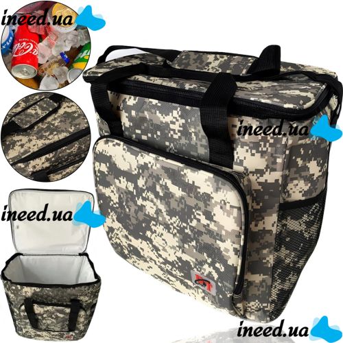 Туристическая термосумка Cooling Bag на 32 литра для продуктов напитков, Походный термо бокс холодильник 38x25x33см на плечо для пикника Пиксельный