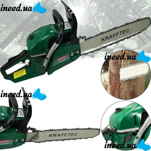 Бензиновая цепная пила Krafftec КRА-5800 7 л.с шина 45 см для обрезки деревьев и распила дров, Бензопила Adeytos 18" дюймов 58см3 Зеленая