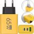 BauTech APD-60 65W BauTech APD-60 65W USB 2Type-C Power Supply Adapter with Fast Charging for GaN PD 65W Cell Phone Yellow