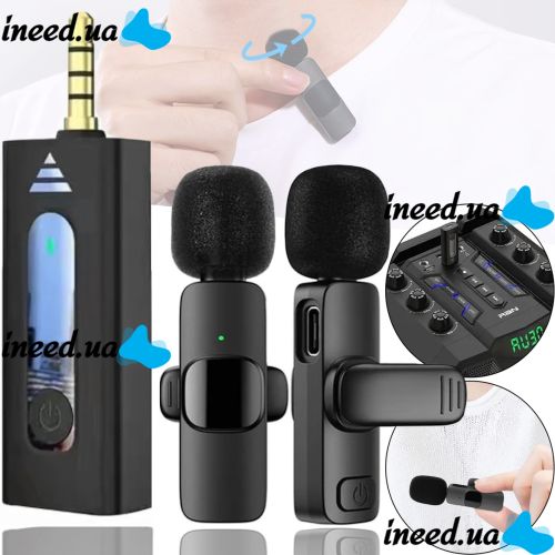 Петличный двойной микрофон K35 с AUX для смартфона с прищепкой на одежду, Петличка 2 микрофона с шумоподавлением для блогера 3,5 мм до 20м Черная