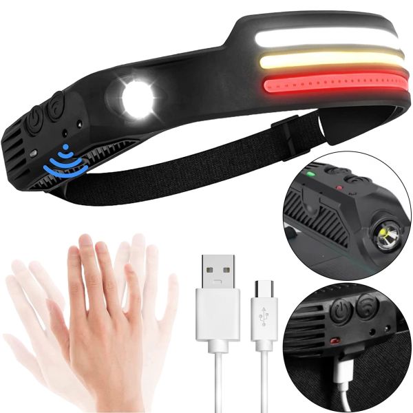 COBA CB-689-3 COB headlamp with motion sensor and red light XPE LED flashlight with head mount 8 modes