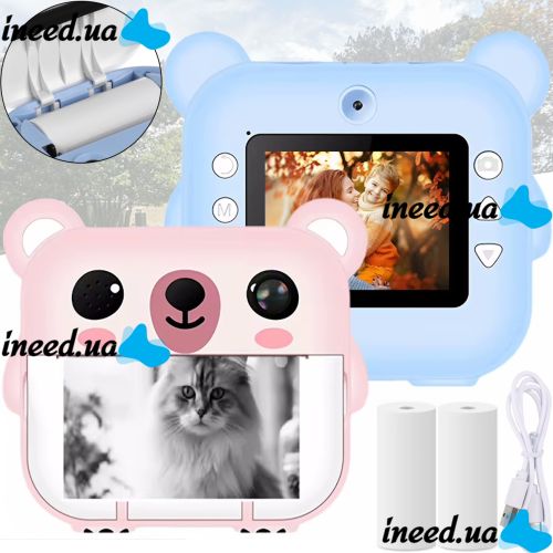Children's Camera with Instant Printing Print Camera Y61 Bear, Digital Rechargeable Camera photo and Video Printer with Thermal Paper Y600-1