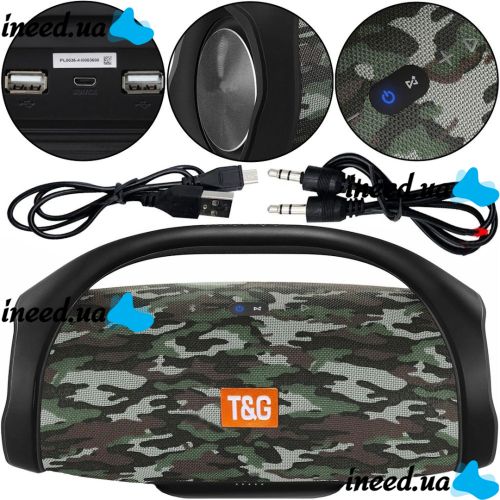 Большая беспроводная музыкальная колонка T&G Booms Box Big Камуфляж с ручкой, портативная акустика bluetooth в стиле Boombox USB AUX для Android IOS