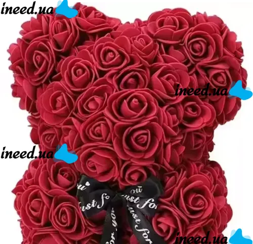Маленький мишка из искусственных 3D роз Teddy Bear de Luxe 25 см Burgundy, бордовый медведь Тедди