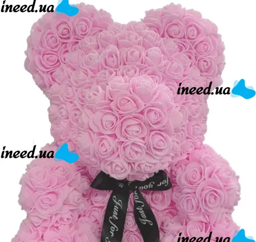 Маленький мишка из искусственных 3D роз Teddy Bear de Luxe 25 см Pink, Светло розовый медведь Тедди