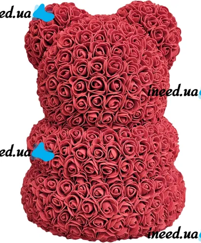 Маленький мишка из искусственных 3D роз Teddy Bear de Luxe 25 см Burgundy, бордовый медведь Тедди