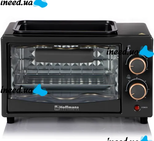 Мини электропечь Hoffmans HM-748 800W 12л настольная электрическая духовка с таймером и механическим управлением температур до 250 градусов от сети