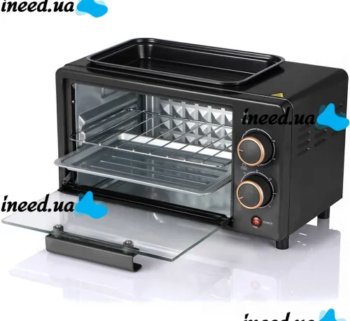 Мини электропечь Hoffmans HM-748 800W 12л настольная электрическая духовка с таймером и механическим управлением температур до 250 градусов от сети