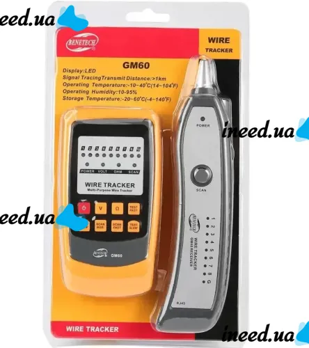 Многофункциональный кабельный тестер Benetech GM60 мультиметр RJ-45 Ручной искатель проводов, разрывов цепи диагностика кабеля на батарейках