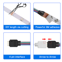 Set of 3528 RGB LED strip All colors 12V color 5m remote control unit, multicolored silicone SMD2835 multicolor LED strip