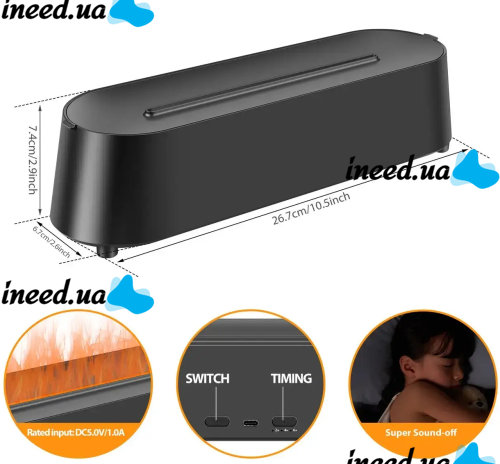 Увлажнитель воздуха ночник с эффектом пламени 150мл Flame Diffuser Humidifier DQ709 с RGB подсветкой, Аромадиффузор с имитацией огня 9133 Черный