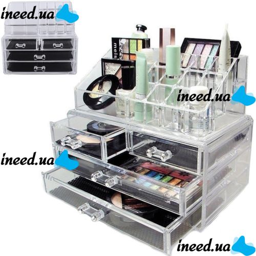 Настольный акриловый органайзер Акриловый Cosmetic Storage Box для косметики и мелочей, Косметический бокс с выдвижными ящиками Прозрачный
