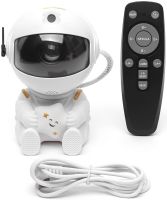 Сидячий лазерный ночник проектор Астронавт со звездой Astro Star Mini HR-F3 Белый мини светильник космонавт с проекцией звездного неба и пультом