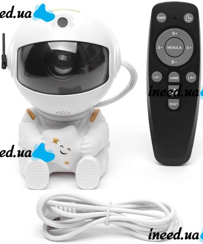 Сидячий лазерный ночник проектор Астронавт со звездой Astro Star Mini HR-F3 Белый мини светильник космонавт с проекцией звездного неба и пультом