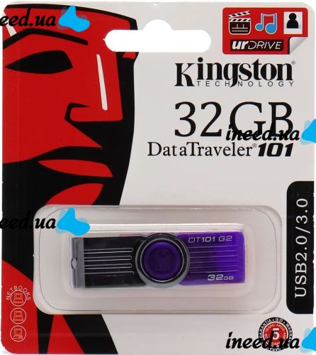 USB Flash 32GB флешка Kingston DataTraveler DT101 G2 флеш-накопитель, карта памяти, USB-накопитель для хранения документов, фото и видео 32Гб