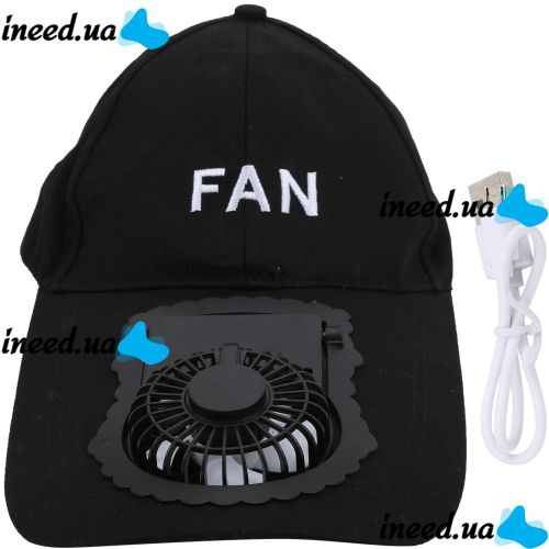 Бейсбольная кепка с вентилятором Fan RS-75 Черная, солнцезащитная, охлаждающая USB  бейсболка с обдувом, аккумулятором на солнечной батарее, летняя