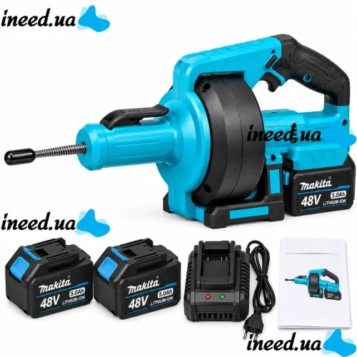 Аккумуляторная прочистная машина Makita DBU108Z 48V трос 7 м с 2 АКБ для прочистки труб и канализации, беспроводная машинка для устранения засоров