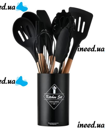 Универсальный набор кухонных силиконовых принадлежностей 12шт Kitchen Set, Силиконовый кухонный набор с подставкой на 12 предметов Китчен Сет