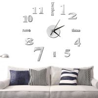 Большие 3D бесшумные настенные часы Diy Clock ZH01510 Grey 90 см, Бескаракасные самоклеющиеся 3Д часы Цифры на стену для дома, офиса Серые
