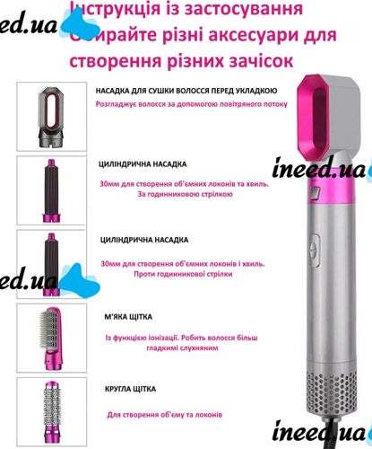 Electric Brush Hot Air Styler 5 in 1 hair Dryer styler for drying, styling and volume of hair, multi-styler with nozzles for curling and straightening