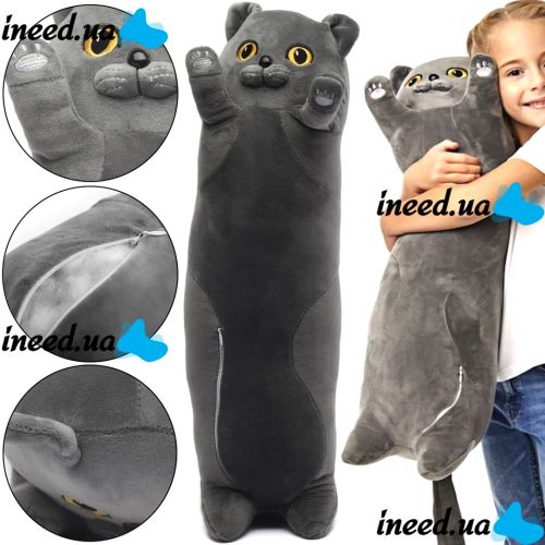 Мягкая плюшевая игрушка-подушка Кот Батон 90 см Dark Grey детская подушка обнимашка котик, игрушечный длинный антистресс кот-батон Темно серый