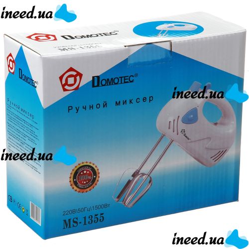 Ручной миксер Domotec MS-1355 180W 7 скоростей с насадками для взбивания и для замеса теста, Кухонный миксер пеновзбиватель Домотек MS1355 Белый