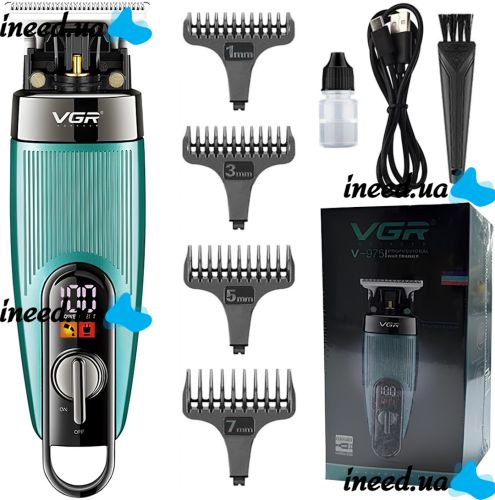 Аккумуляторная машинка для стрижки волос VGR V-975 5W беспроводной мужской триммер для окантовки бороды и усов со сменными насадками и дисплеем USB