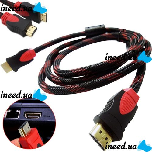 Усиленный кабель Hdmi to Hdmi 3м 1080p в обмотке Кабель-удлинитель HDMI-HDMI 3m 3 m, 3 м для монитора и телевизора в оплетке Черно Красный