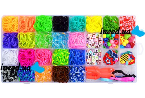 Набор резинок для плетения браслетов Band Accessory Case NR-2 комплект с крючком и держателем для рукоделия и творчества 1500 штук в кейсе от 3-х лет